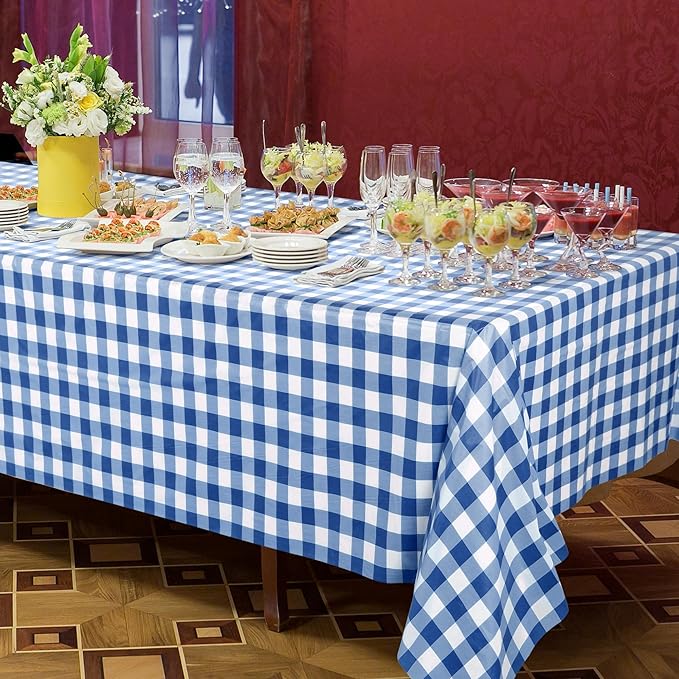 Kochorie 54 Inch x 100 Ft Blue Checkered Plastic Table Cloth Roll Disposable - Image 6