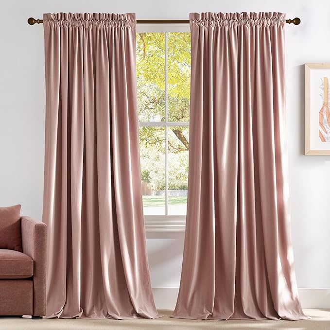 NICETOWN Room Darkening Dusty Pink Velvet Curtains 96 inch Length by NICETOWN