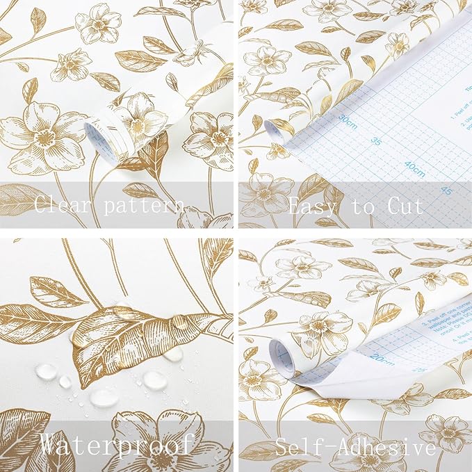 Heroad Floral Wallpaper Peel and Stick White and Gold Contact Paper Boho Peel - Image 5
