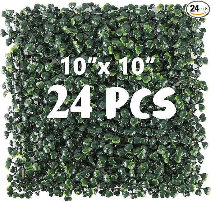 24PCS 10"x 10" Artificial Boxwood Wall Panels, UV-Anti Grass Wall Hedge Plant by Unknown