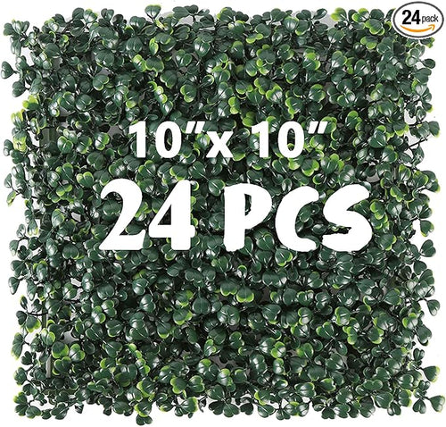 24PCS 10"x 10" Artificial Boxwood Wall Panels, UV-Anti Grass Wall Hedge Plant by Unknown