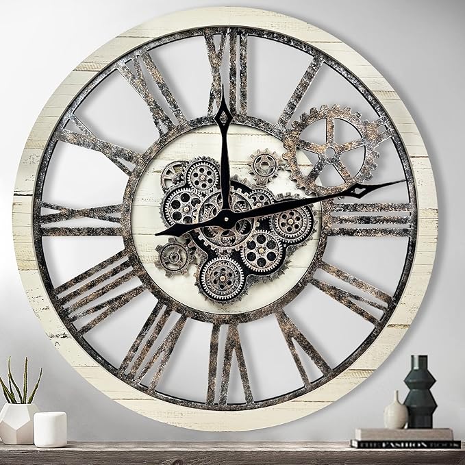 The B-Style Large Real Moving Gears Wall Clock 30 inch Rustic Retro Industrial by TheB-StyleTB