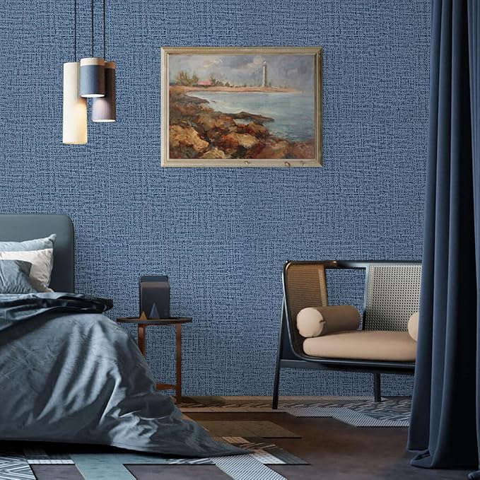 Blue Wallpaper Grasscloth Peel and Stick Wallpaper 17.7inch x 393.7inch - Image 9