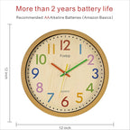 Foxtop Silent Kids Wall Clock 12 Inch Non-Ticking Battery Operated Colorful - Image 2
