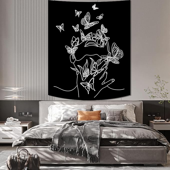 Black and White Tapestry for Bedroom Aesthetic Butterfly Tapestry Minimalist - Image 2