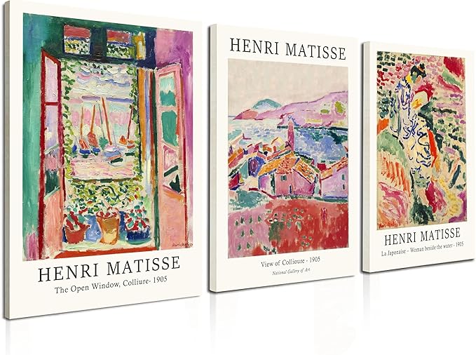 Induslyfe Framed Retro Vintage Wall Art Canvas Decor Set of 3, Matisse Prints by Induslyfe