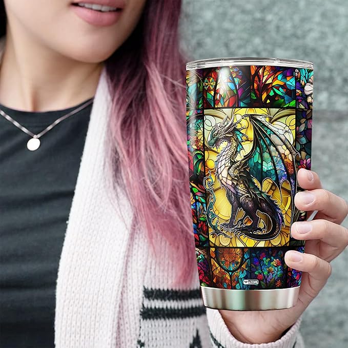 WAZONE Personalized Dragon Tumbler With Lid Customized Name Drawing 20oz 30oz Double Wall Vacuum Stainless Steel Insulated Cup Travel Mug Gift Birthday Christmas for Dragons Lovers Woman Man