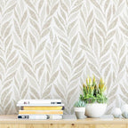Safiyya 787"x17.3" Boho Peel and Stick Wallpaper Beige and White Wallpaper Leaf by SAFIYYA