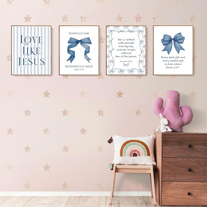 LARTSFRO Coquette Navy Blue Bow Jesus Wall Art Decor Posters, Inspirational - Image 3