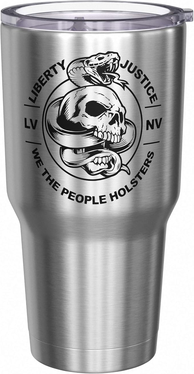 We The People Holsters - Liberty And Justice - Coffee Tumbler - American Flag Coffee Travel Mug - Engraved Tumbler - Double Insulated Tumbler - 30 oz