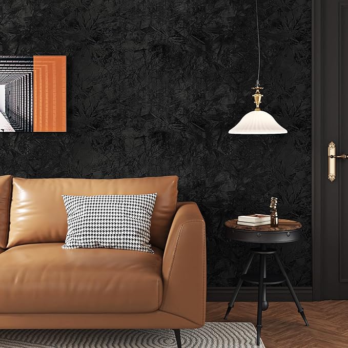 Wallercity Black Floral Leaves Velvet Wallpaper Peel and Stick - Image 8