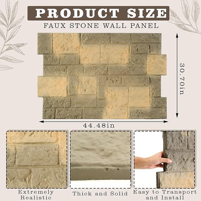 2 Pack PU Stone Faux Wall Panels Outdoor, 44.5"w×30.7"h Rock Exterior Faux Wall - Image 2
