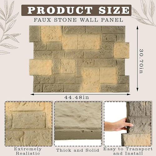 2 Pack PU Stone Faux Wall Panels Outdoor, 44.5"w×30.7"h Rock Exterior Faux Wall - Image 2