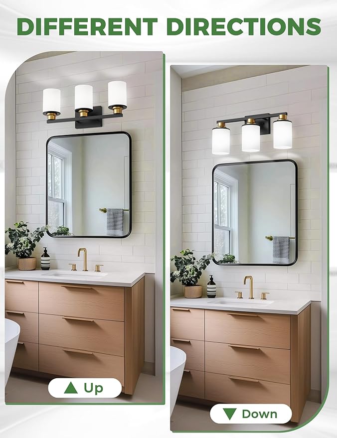 DORESshop Black and Gold Vanity Light, 3-Light Bathroom Light Fixture Over - Image 3