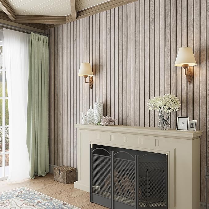 VEELIKE Grey Wooden Slats Peel and Stick Wallpaper Wood Contact Paper - Image 4