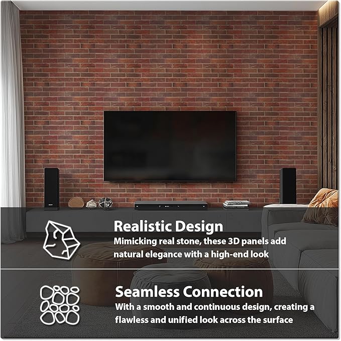 CONCORD WALLCOVERINGS ™ 3D Red Faux Brick Wall Panels - Image 3