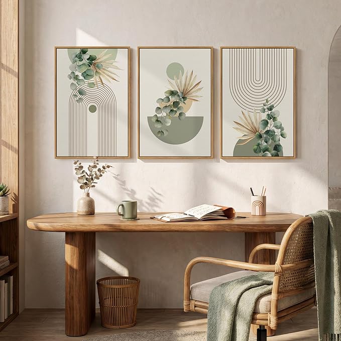 Framed Green Boho Wall Art for Living Room, 3 Piece Bohemian Botanical Canvas - Image 6