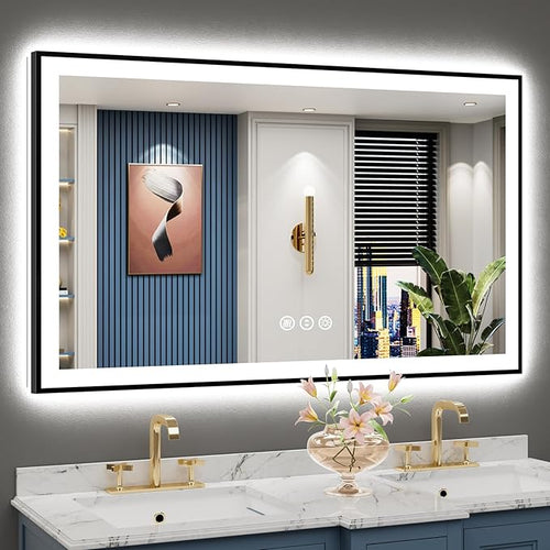 50x30 Black Framed LED Bathroom Mirror by Awandee