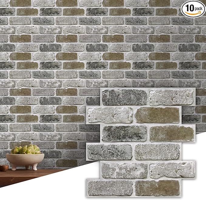 Commomy 10 Pcs 3D Faux Brick Peel and Stick -11.8"X11.8" Small Size Thin PVC by CommomyDecor