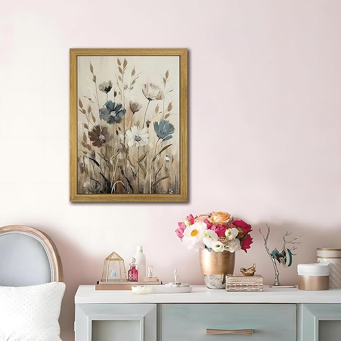 Yaneiro Wood Framed Vintage Wildflower Wall Art, Boho Canvas Wall Decor - Image 5