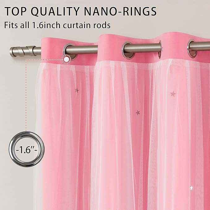 XiDi Pink Curtains for Bedroom Decor, Girls Room Blackout Curtains, Kids Room - Image 2