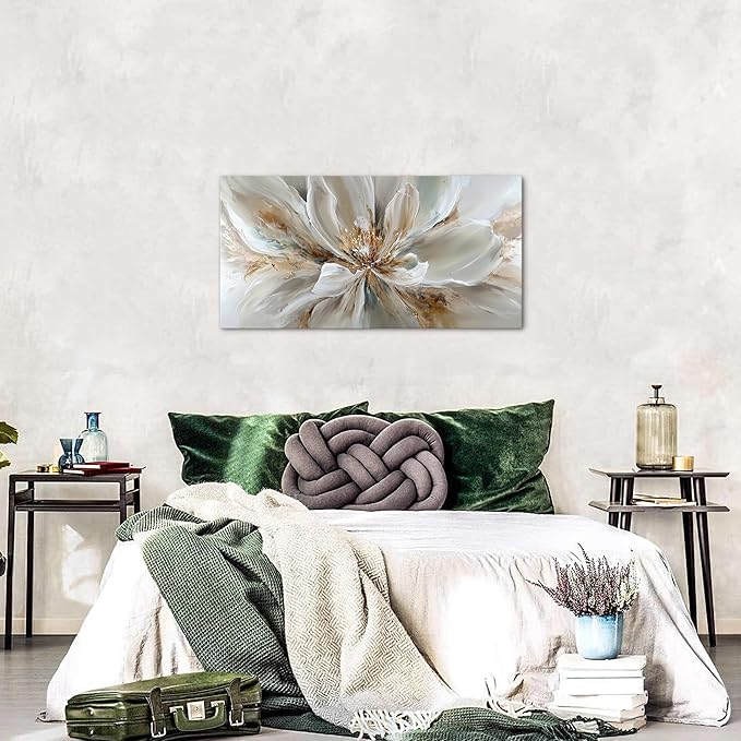 Flower Wall Art Vintage White Floral Canvas Pictures Abstract Blooming Flower - Image 3