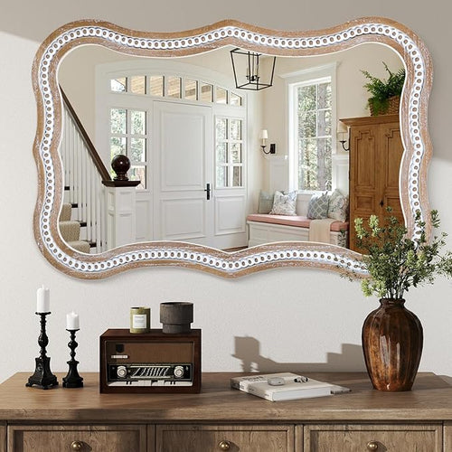 35x24 Inch Wavy Wooden Frame Mirror - Image 2