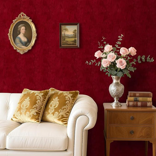 30"x317" Large Size Dark Red Contact Paper Self Adhesive Velvet Wallpaper Peel - Image 2