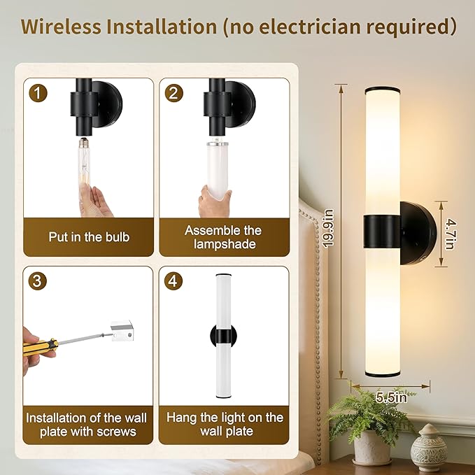 Morauroral Black Battery Operated Wall Sconces Set of 2, Rechargeable Wall - Image 6