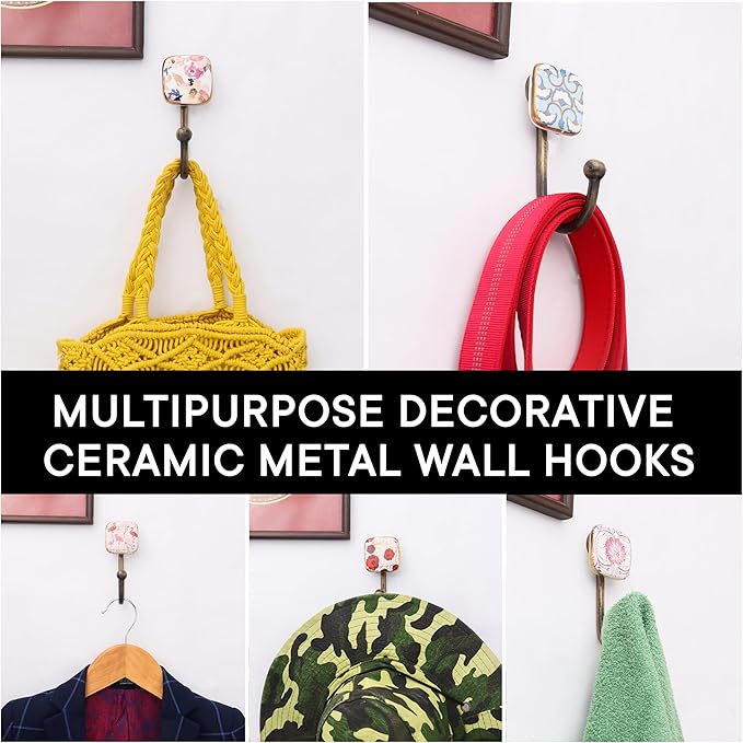 Indian Shelf Pack of 12 Ceramic Wall Hooks Modern - Image 3
