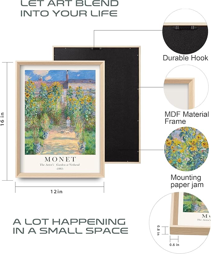 HesenDot Framed Claude Monet Wall Art 3 Piece, 12x16in High Framed Design - Image 3