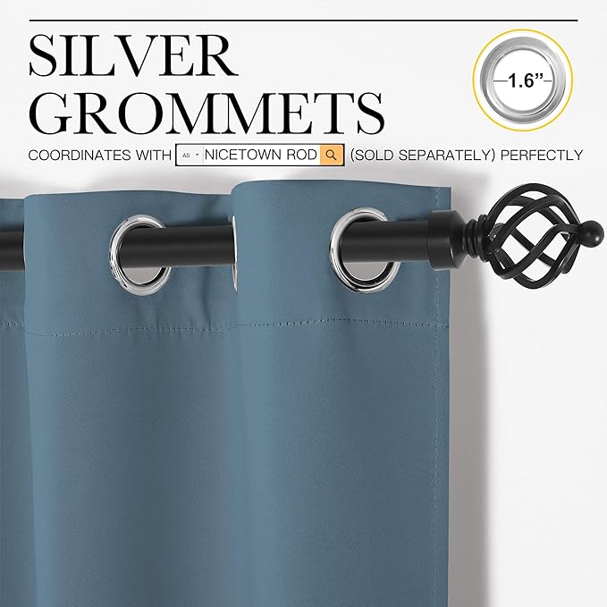 NICETOWN Smoky Blue Blackout Curtains 63 inches Length - Image 2