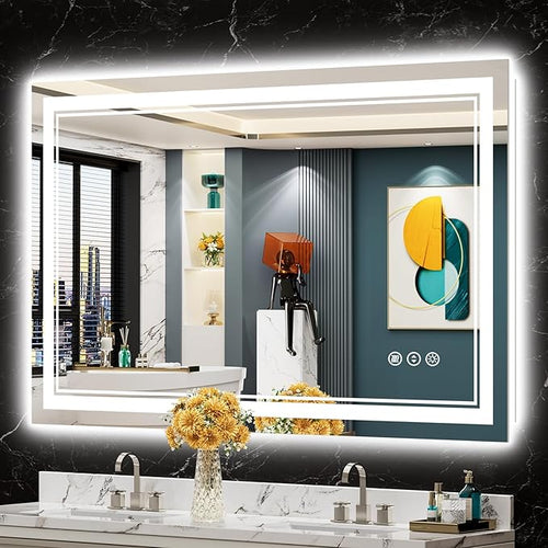 48x30 LED Bathroom Mirror with Lights, Backlit and Front Lit Anti-Fog Lighted by Awandee