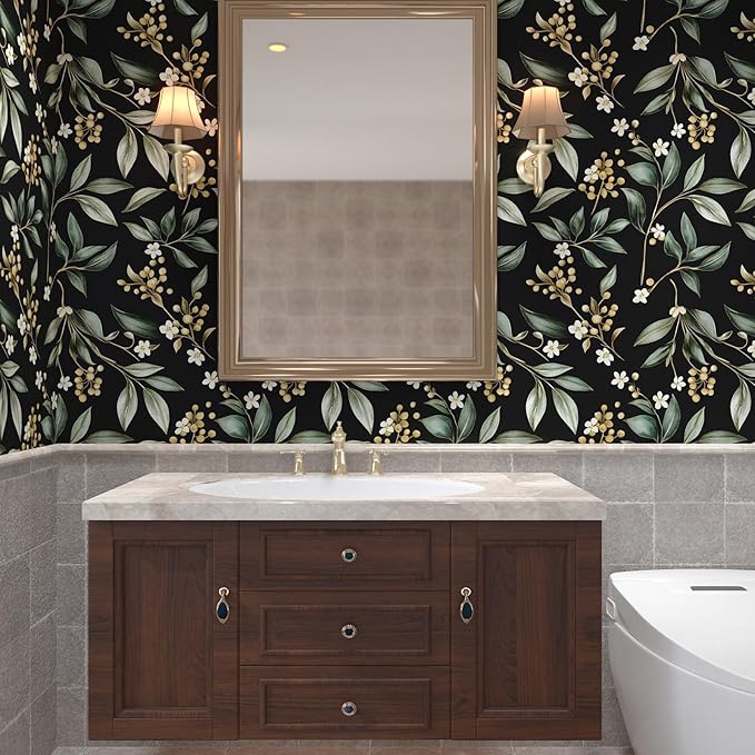 Vintage Leaf Peelable Wallpaper, Vinyl Wall Paper Dark Green Wall Cover Decor - Image 5