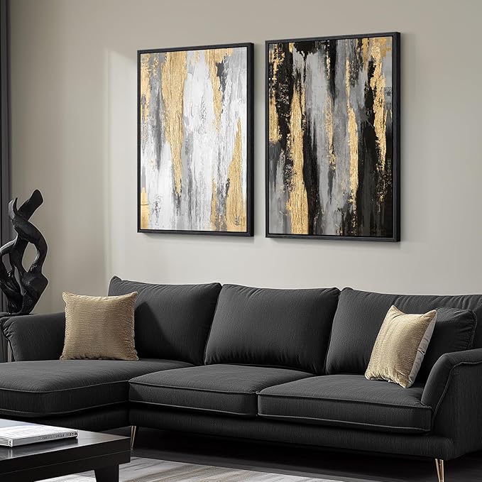Large Framed Black and White Abstract Wall Art - Image 2