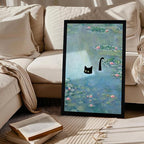 Fantasy Artists Monet Water Lilies Cat Wall Art, Framed Vintage Canvas Art Wall - Image 4