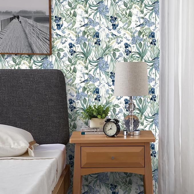 Floral Wallpaper Peel and Stick Blue Flower Contact Paper 16.9inch x 393.7inch - Image 6