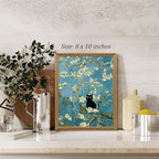 Fantasy Artists Van Gogh's Almond Blossom Funny Black Cat Canvas Wall Art - Image 4