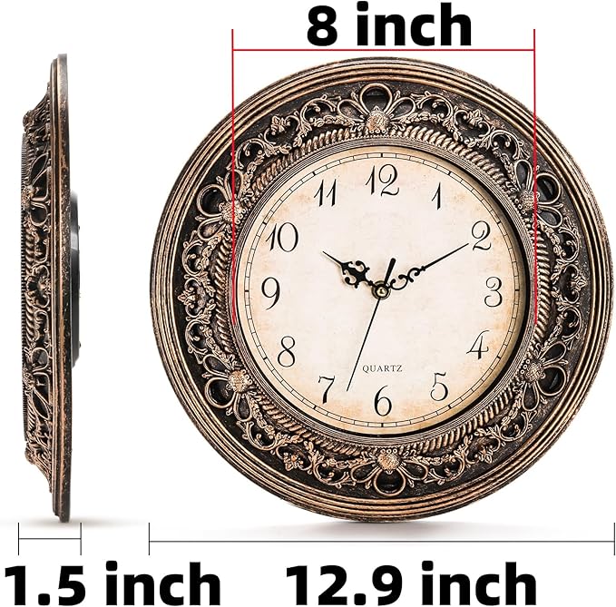 Pumtus Plastic Silent Wall Clock, 13 Inch Vintage Battery Operated Wall Clocks - Image 2