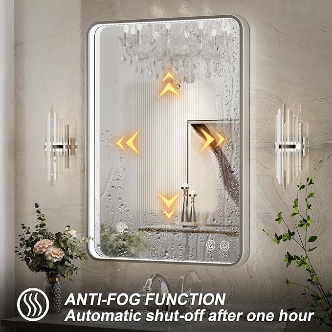 28x36 Inch LED Mirror for Bathroom, Brushed Sliver Metal Frame Lighted Vanity - Image 4