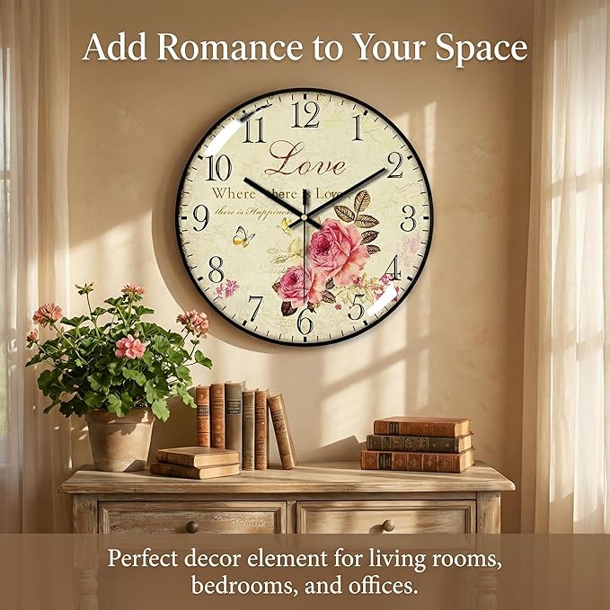 Decorative Wall Clock Battery Operated, 12-Inch Retro Vintage Floral Butterfly - Image 4