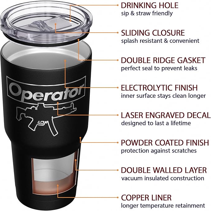 We The People Holsters - Supreme Operator - Coffee Tumbler - American Flag Coffee Travel Mug - Engraved Tumbler - Double Insulated Tumbler - 30 oz