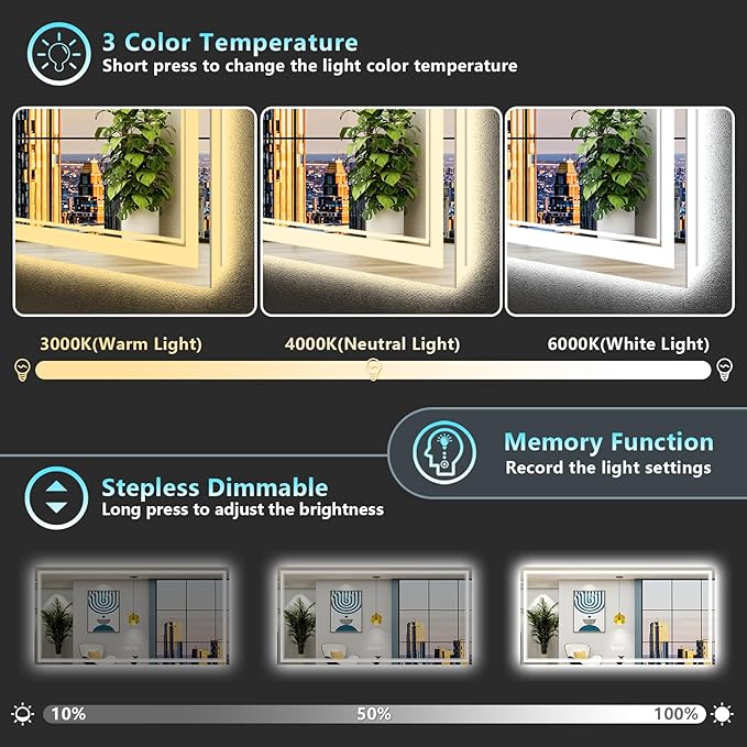 96x36 LED Bathroom Mirror with Lights, Backlit and Front Lit Anti-Fog Lighted - Image 4
