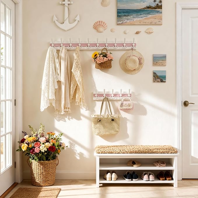 SKOLOO Coastal Coat Rack Wall Mount-38.12" Beach House Entryway Wooden Coat Hook - Image 4