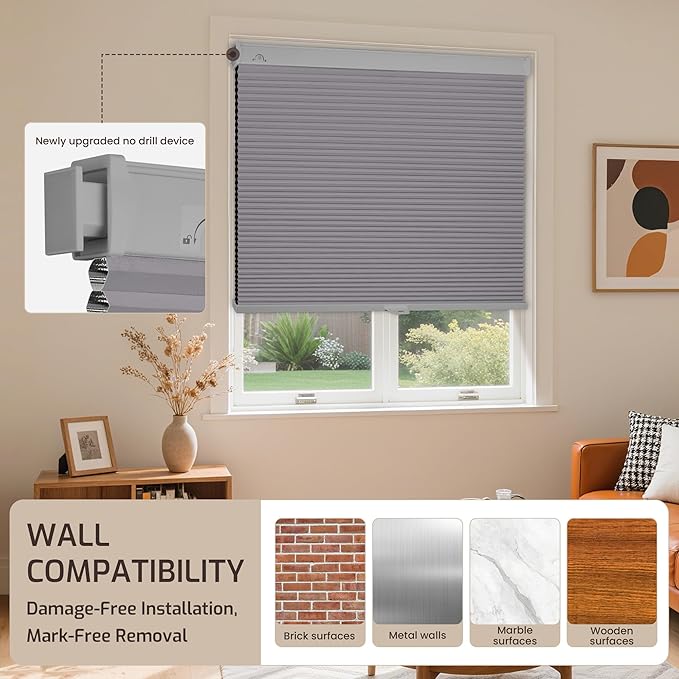 Grandekor No Drill No Tools Cordless Cellular Shades, 32.5" W x 64" H, UV - Image 8
