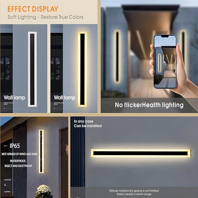 2Pack 71inch Long Outdoor Modern LED Wall Light, 55W Waterproof IP65 Warm White - Image 3