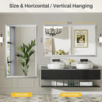 60x36 Inch Brushed Silver Bathroom Mirror - Image 4