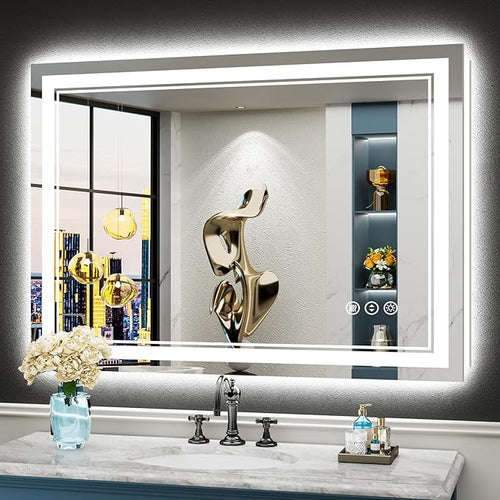 44x32 LED Bathroom Mirror with Lights, Backlit and Front Lit Anti-Fog Lighted by Awandee