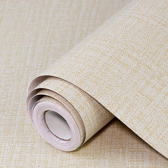 Beige Grasscloth Peel and Stick Wallpaper 17.3"x300" Faux Linen Textured by Uooar