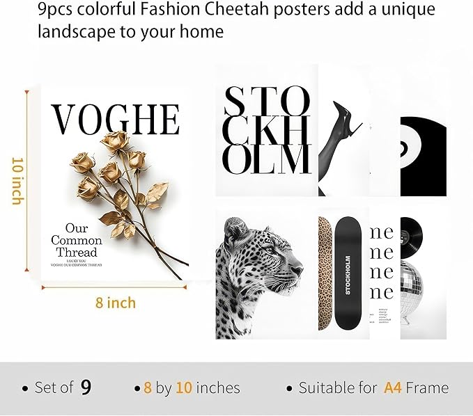 Stockholm Style 9 Pcs Fashion Gallery Wall Art Set, Modern Editorial Leopard - Image 2